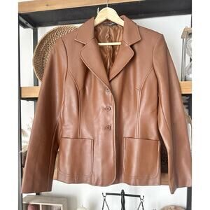 90’s Y2K Rampage Size Large Brown Faux Leather Collar Jacket